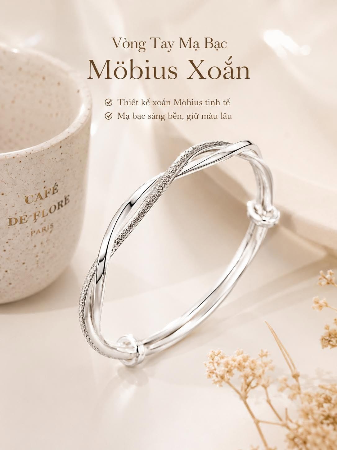 Vòng Tay Mạ Bạc Möbius Xoắn