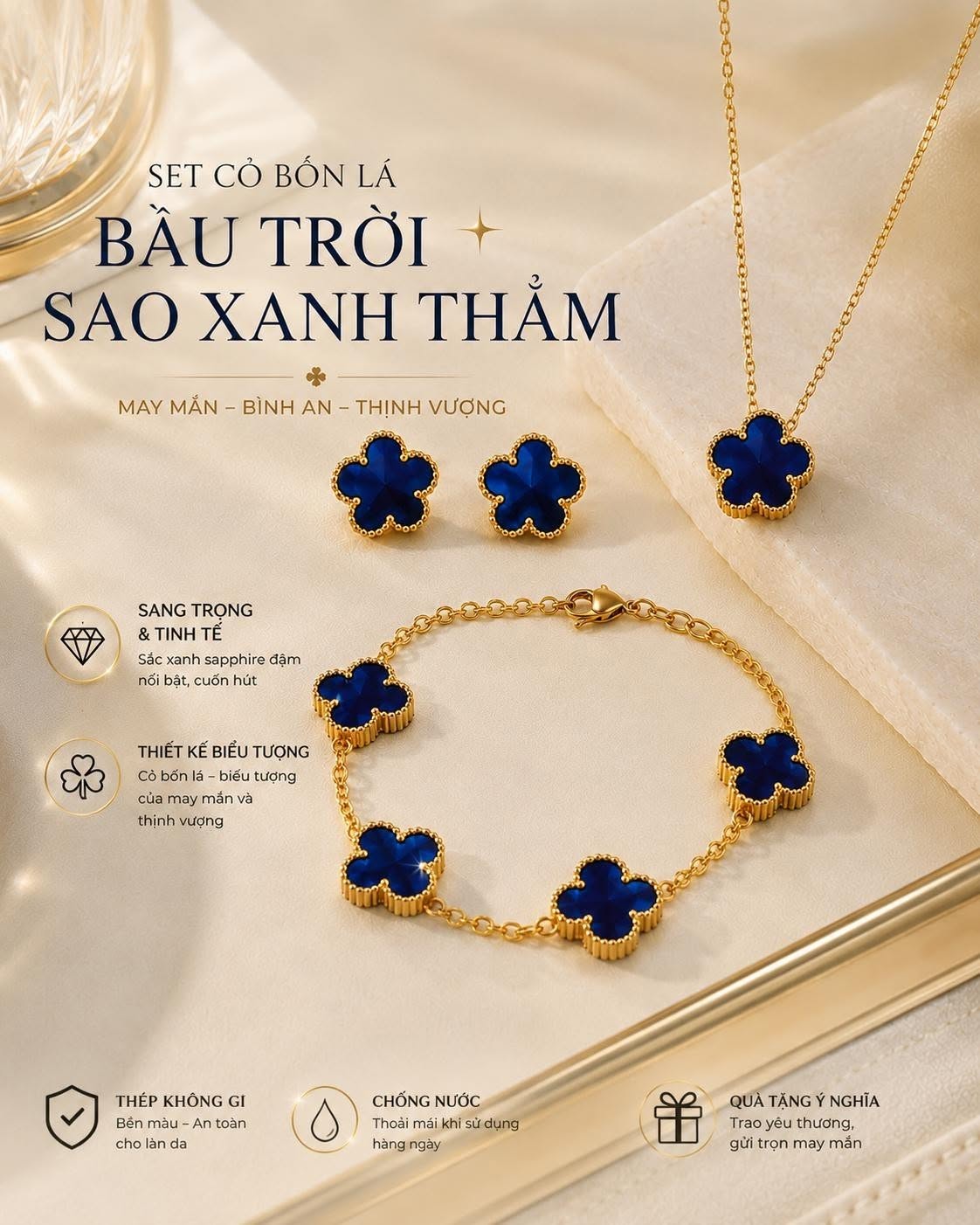 Set Cỏ Bốn Lá Bầu Trời Sao Xanh Thẫm