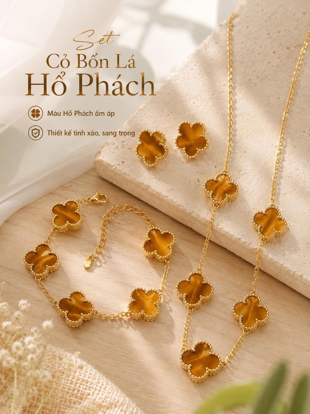 Set Cỏ Bốn Lá Hổ Phách