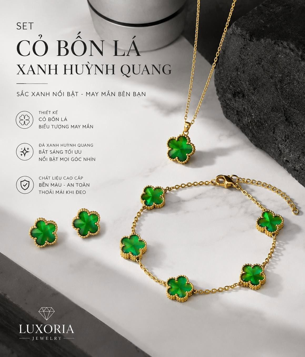 Set Cỏ Bốn Lá Xanh Huỳnh Quang