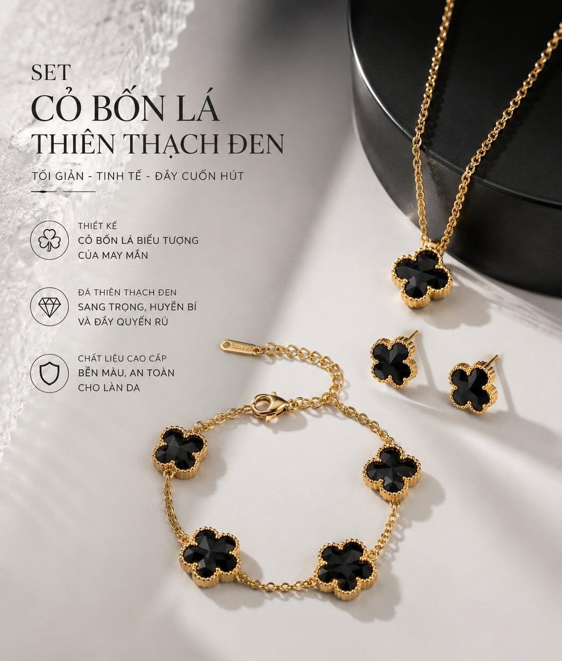 Set Cỏ Bốn Lá Thiên Thạch Đen